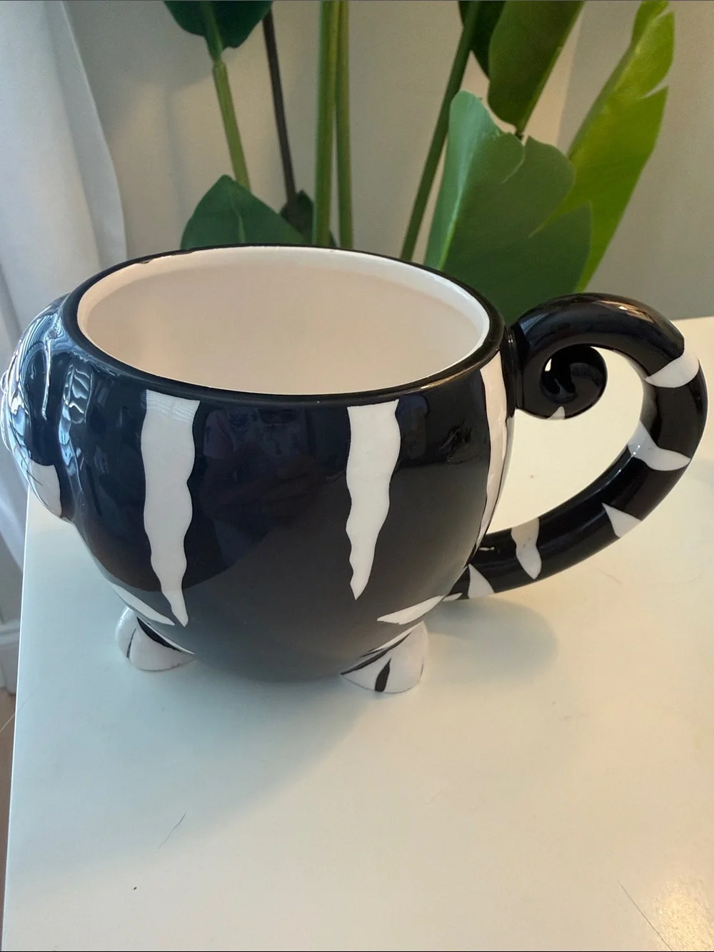 Chubby Cat Mug Pier 1 Imports Black & White Coffee Cup Hand Painted 12 oz